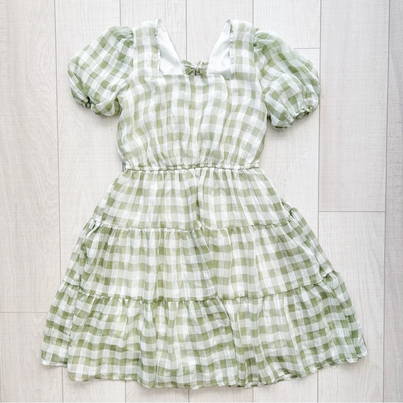 Green and white gingham cottagecore dress - Picture 2 of 11